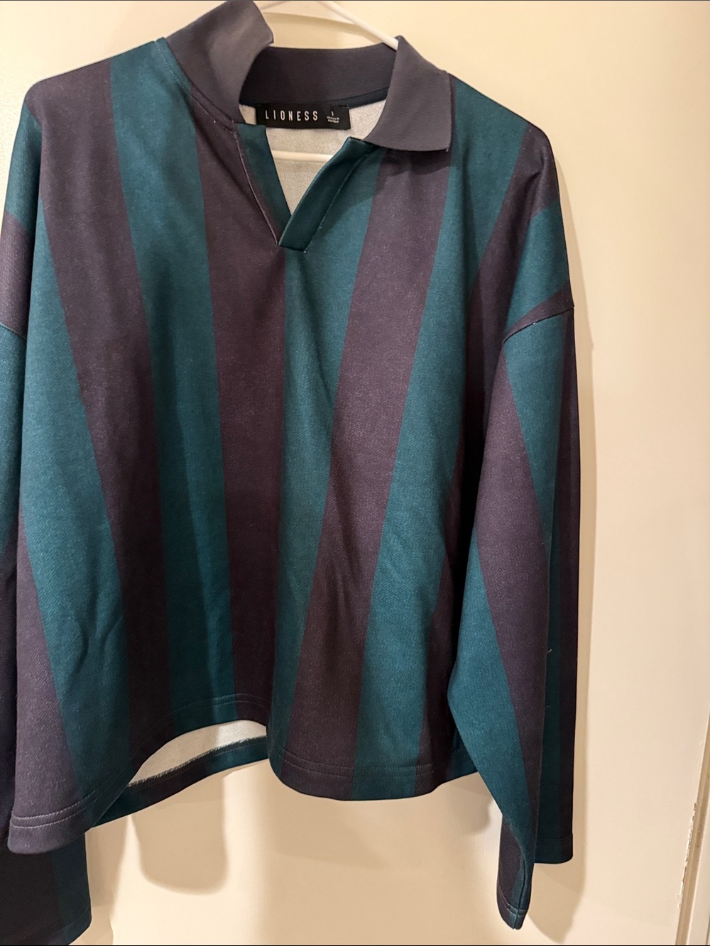 Lioness Long Sleeve Rugby Polo - Teal & Navy Wide Stripes